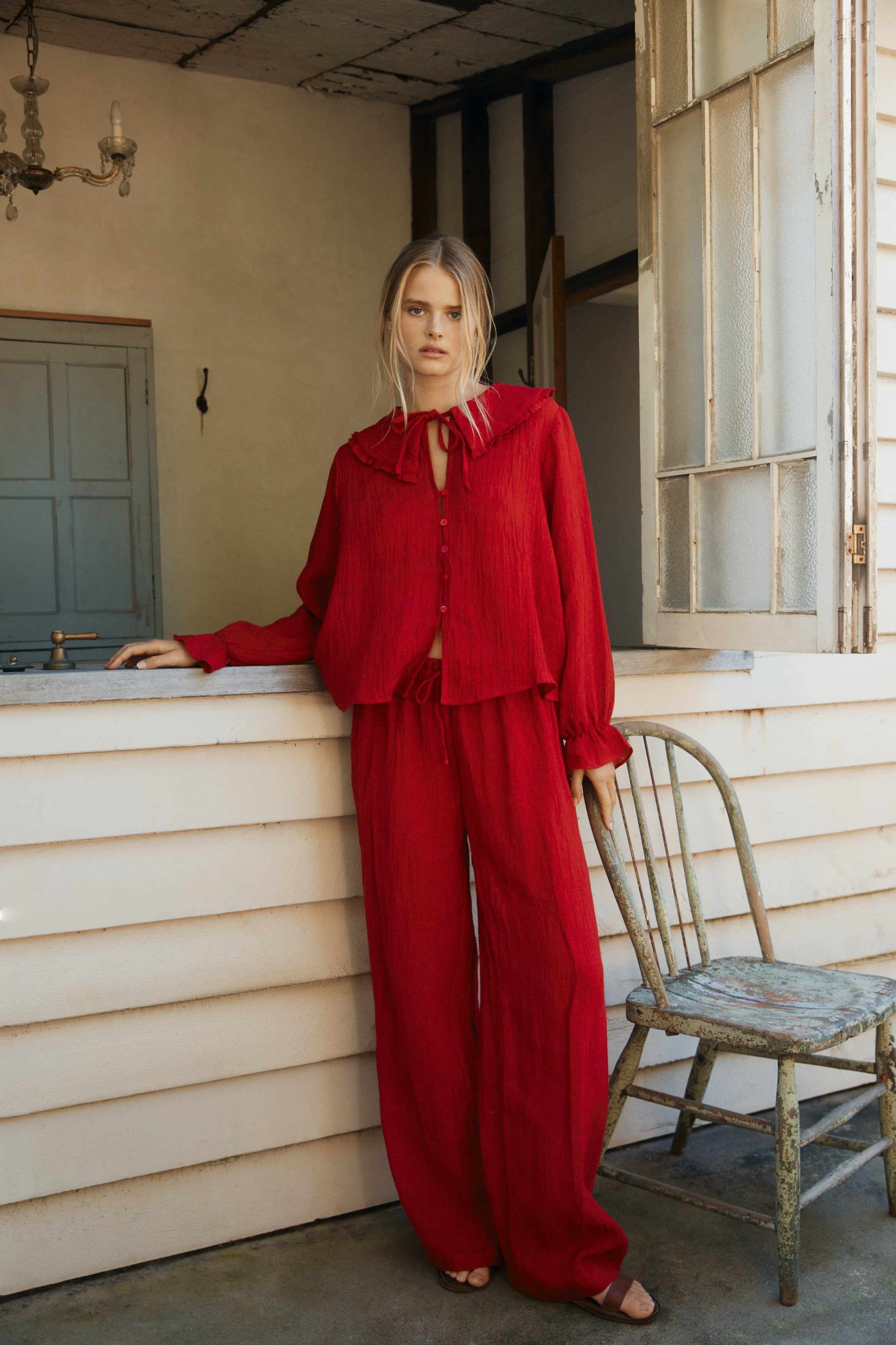 Robin Pants - Scarlet Crinkle Linen image 1