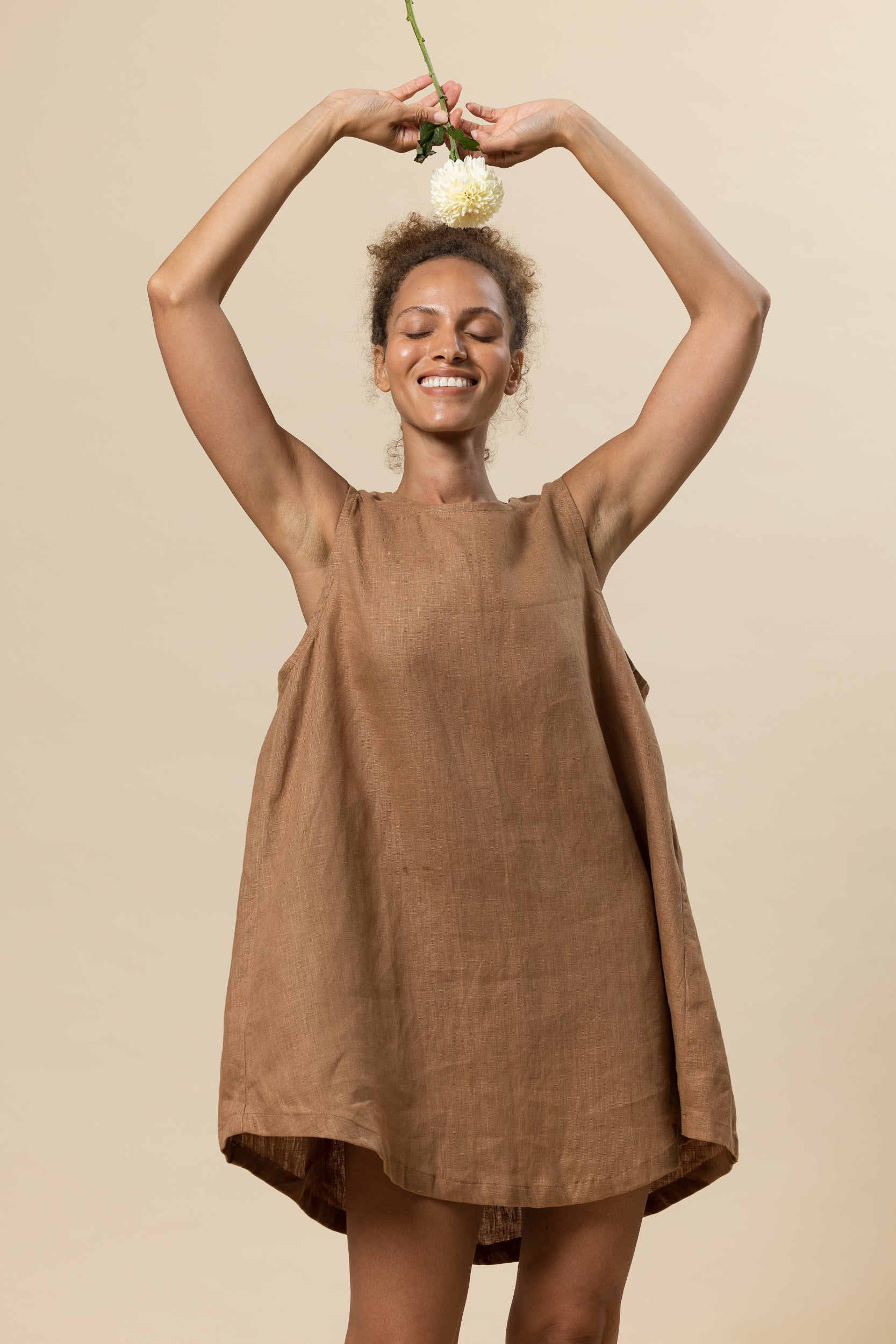 Classic Linen Shift Dress - Coffee image 8