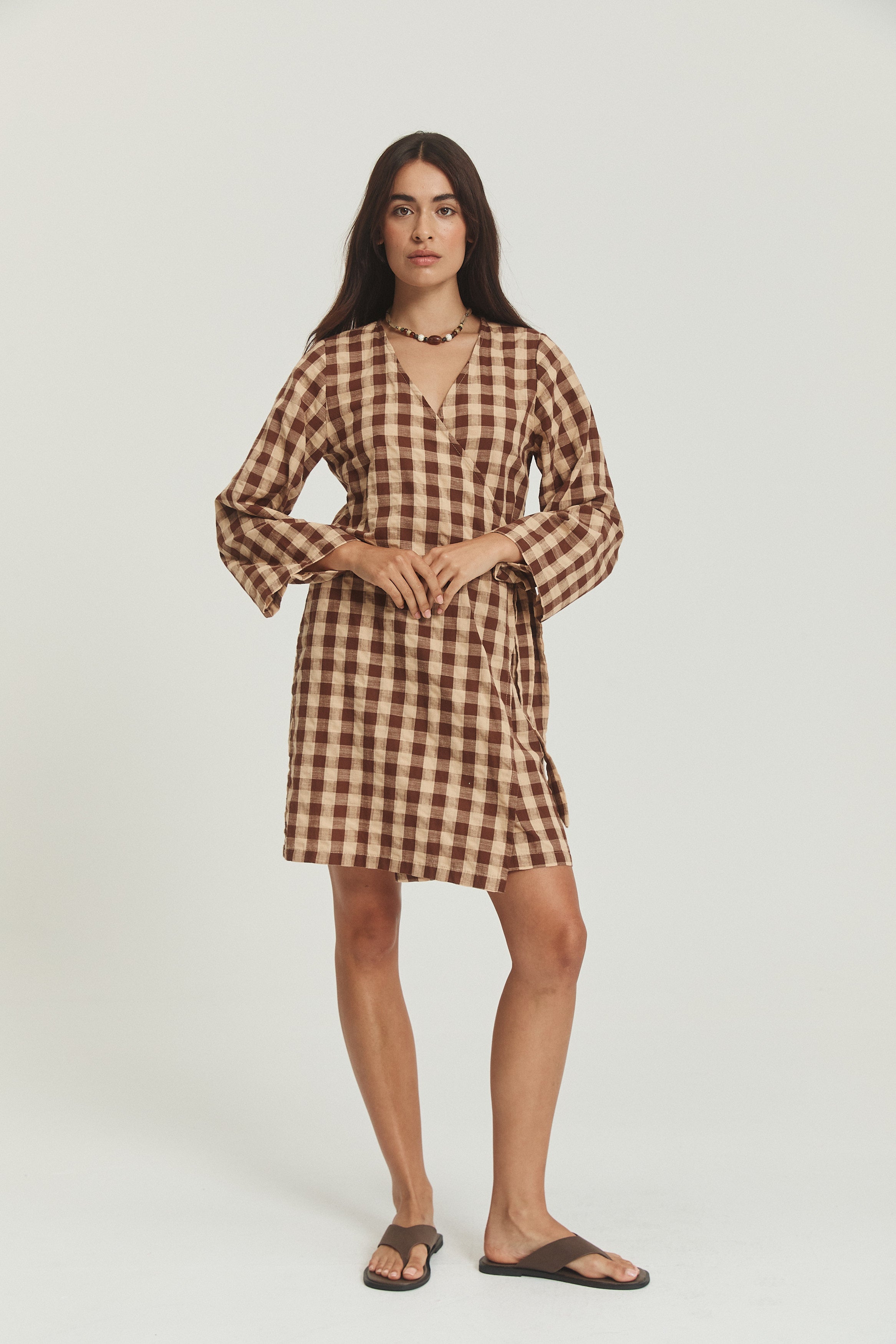 Quinn Wrap Dress - Mocha Gingham image 5