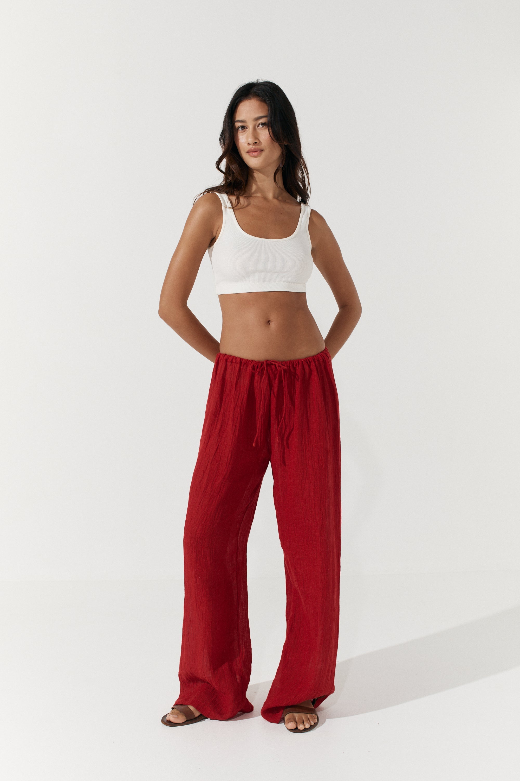 Robin Pants - Scarlet Crinkle Linen image 0