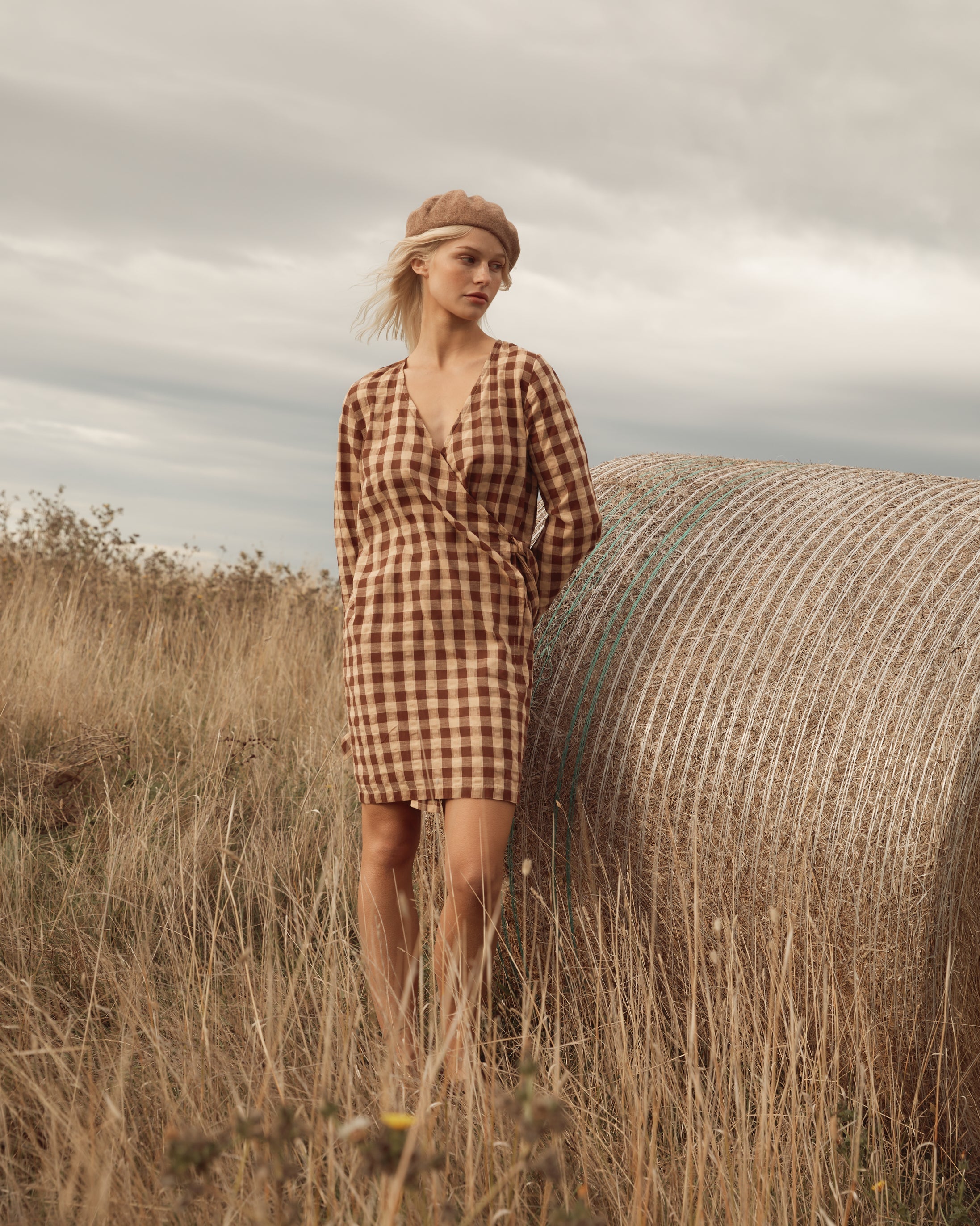 Quinn Wrap Dress - Mocha Gingham image 13