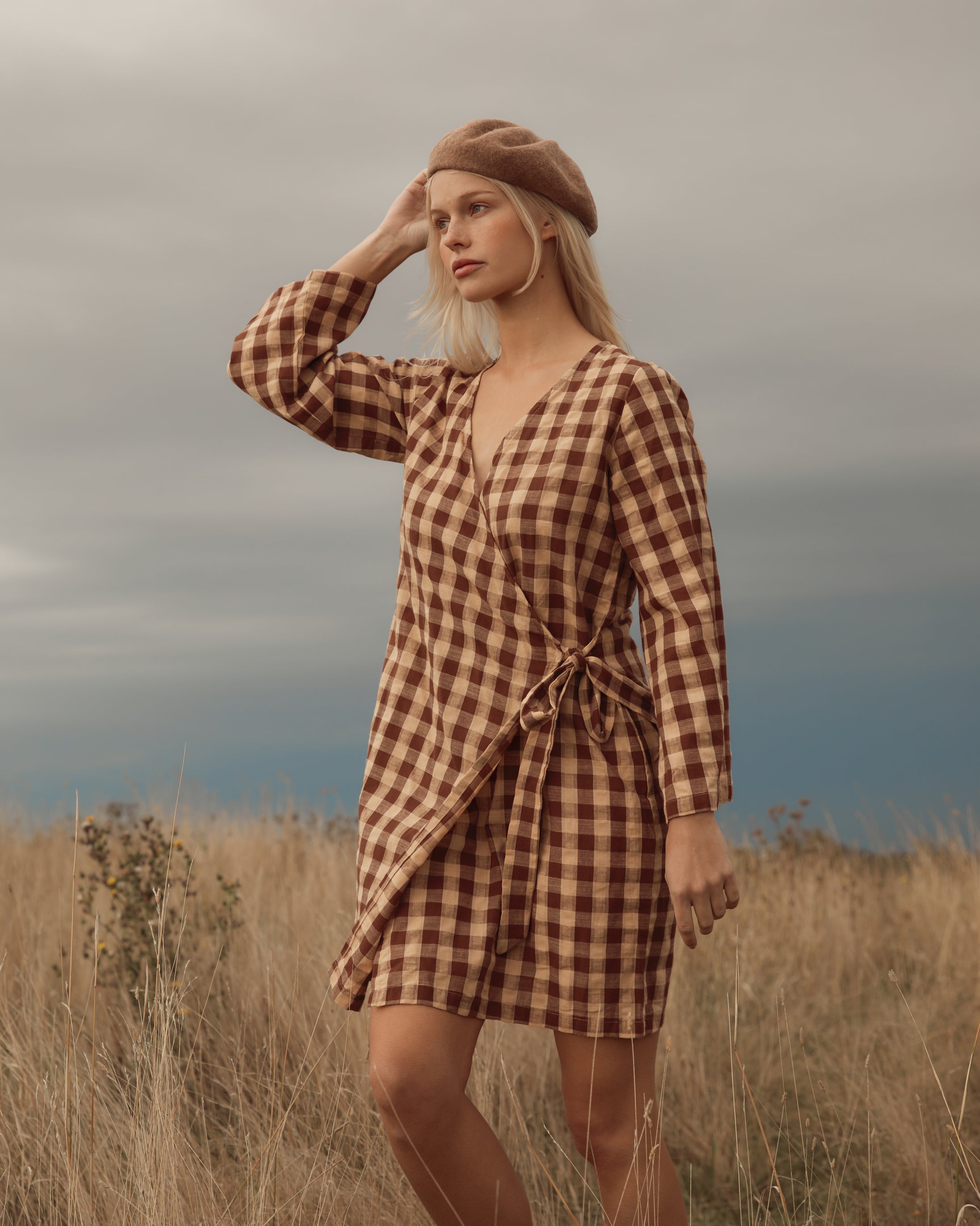 Quinn Wrap Dress - Mocha Gingham image 9