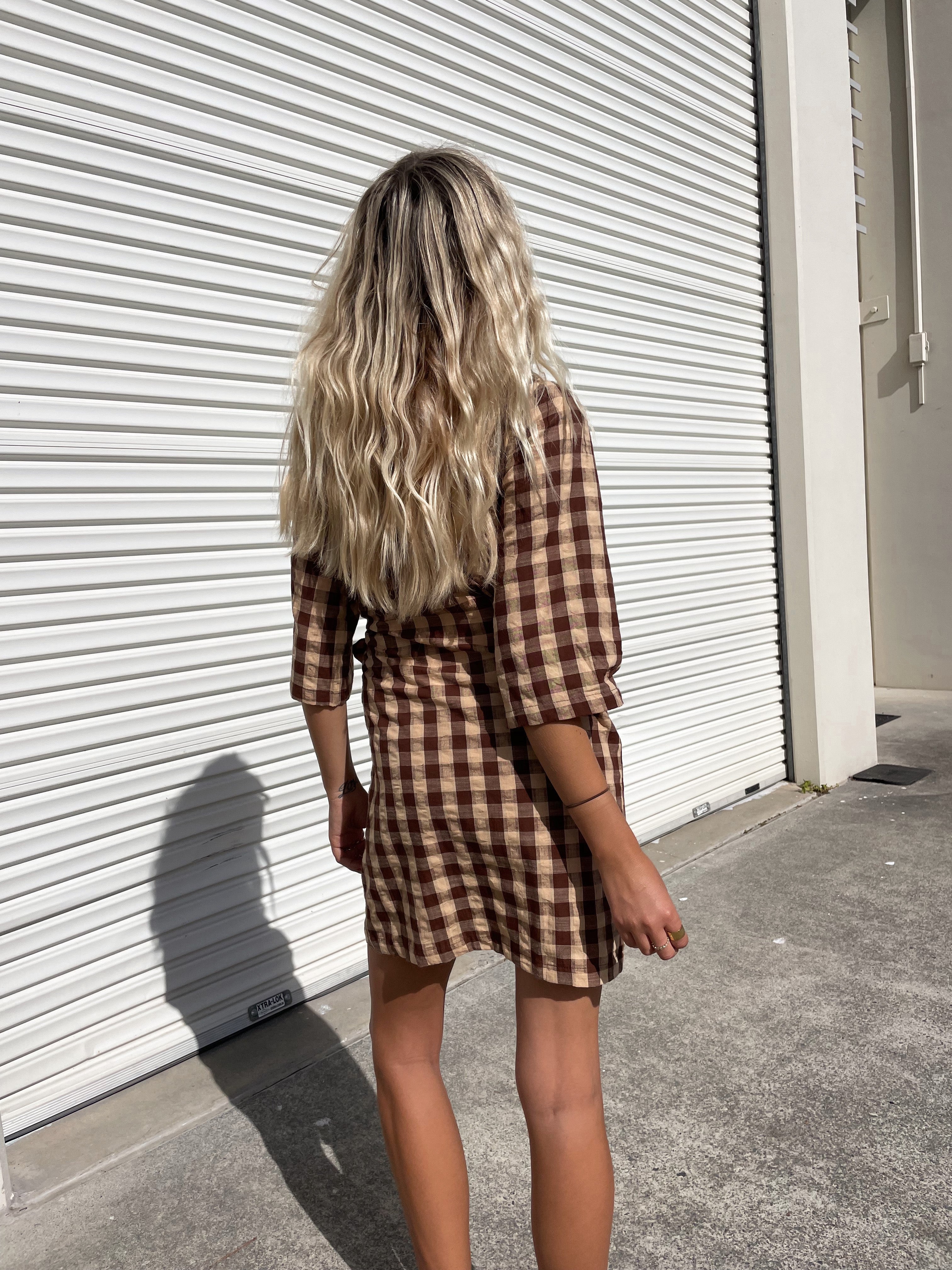 Quinn Wrap Dress - Mocha Gingham image 6