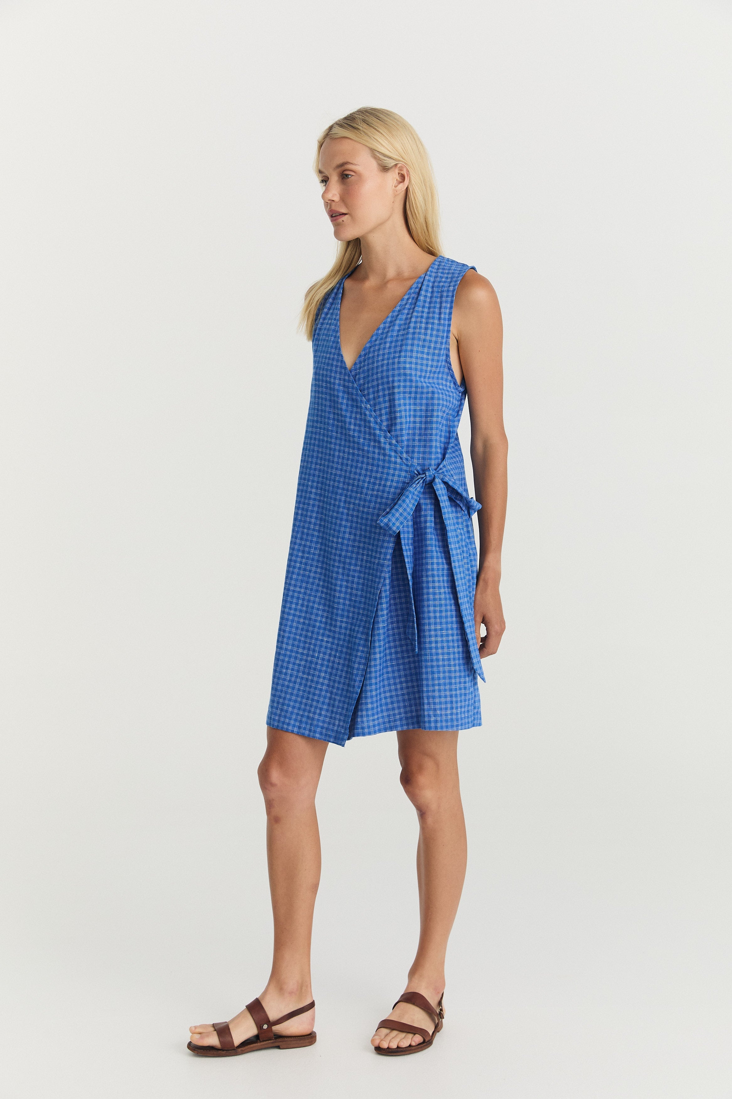 Quinn Wrap Dress - Cerulean Hemp Linen image 9