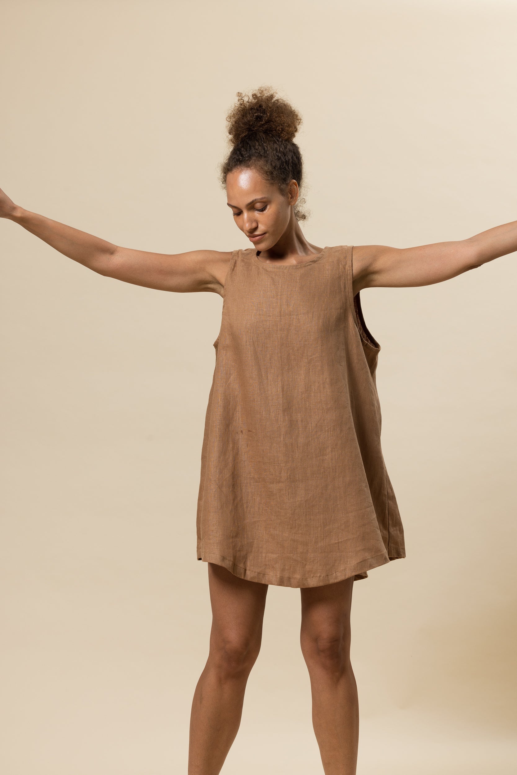 Classic Linen Shift Dress - Coffee image 4