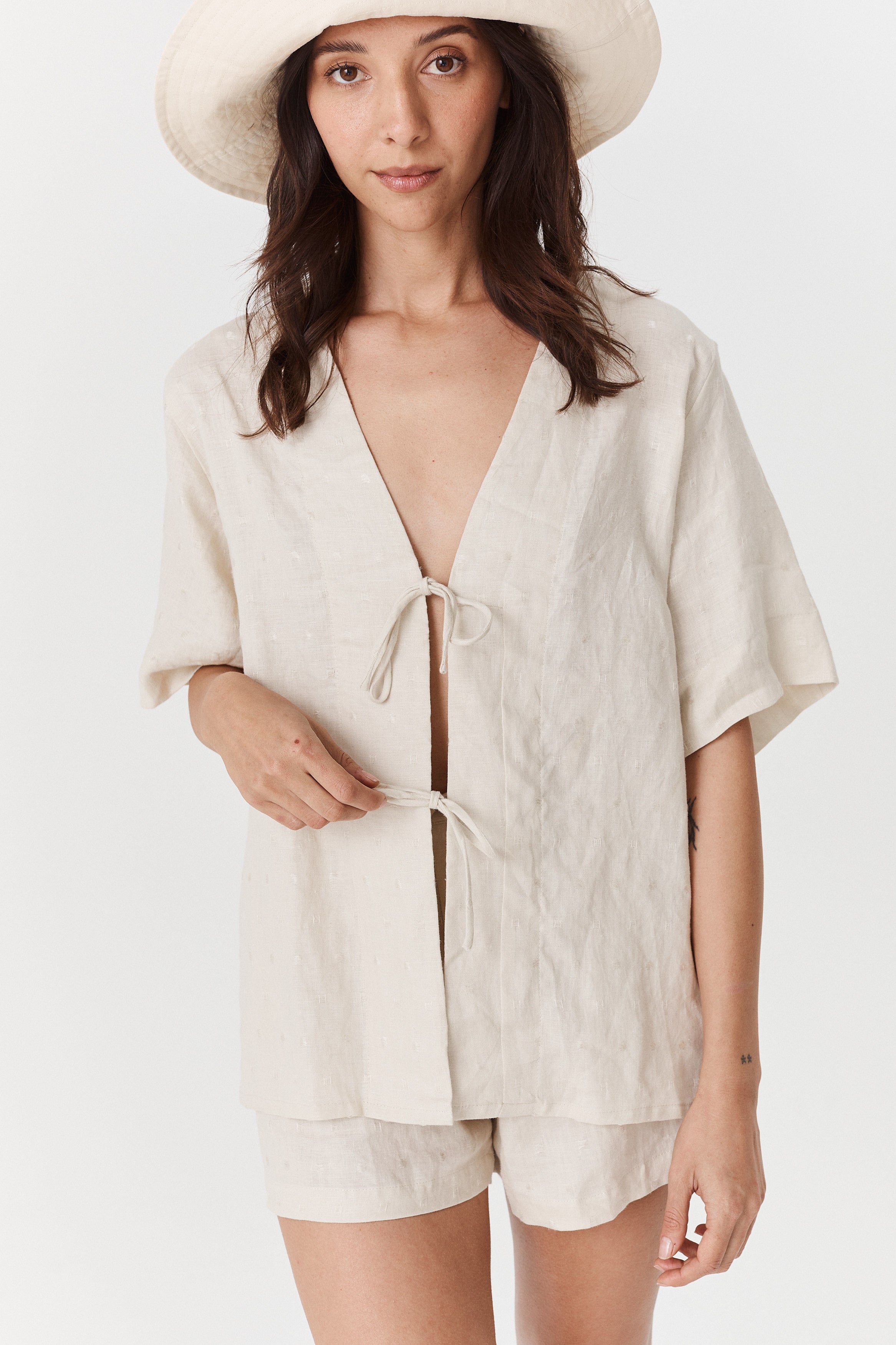 Lois Tie Top - Distressed Linen image 2