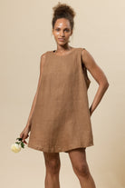 Classic Linen Shift Dress - Coffee image 0