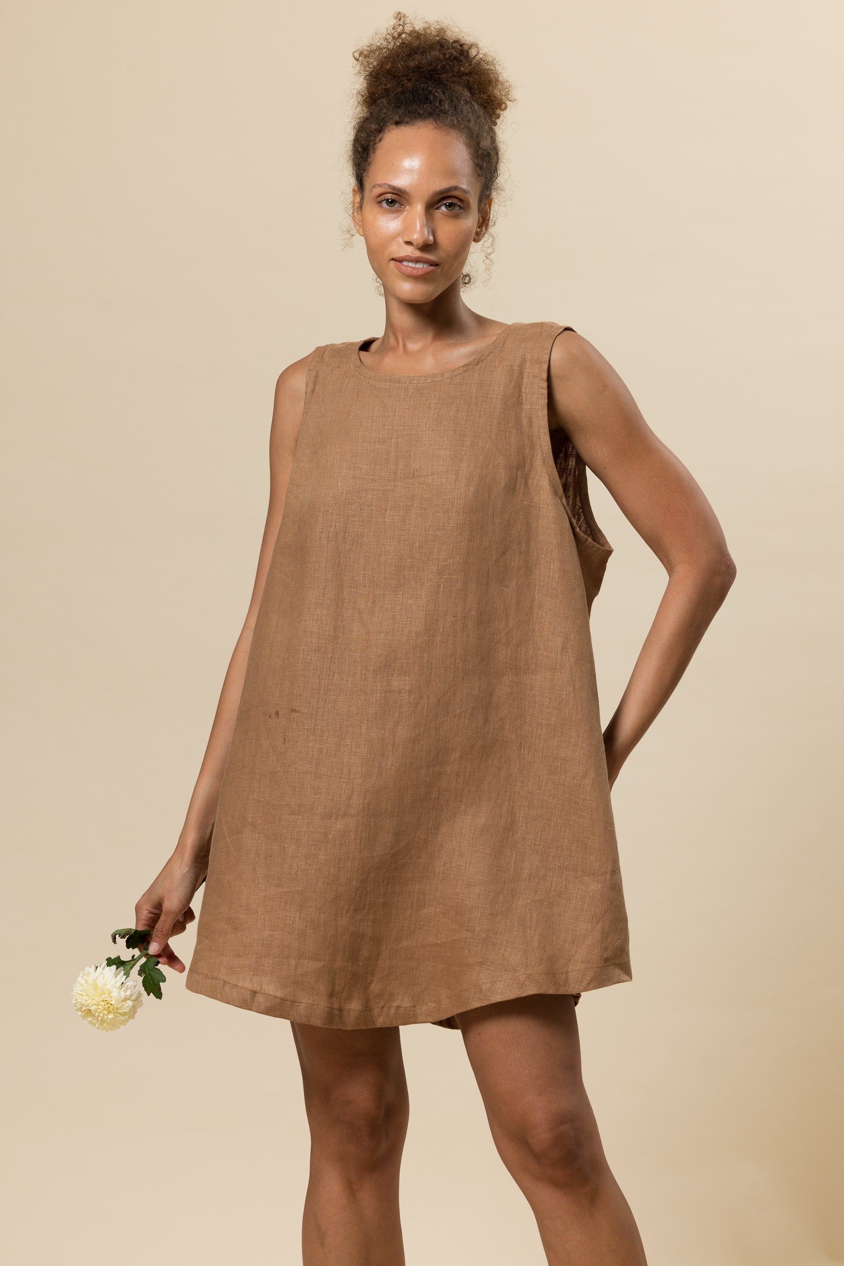 Classic Linen Shift Dress - Coffee image 0
