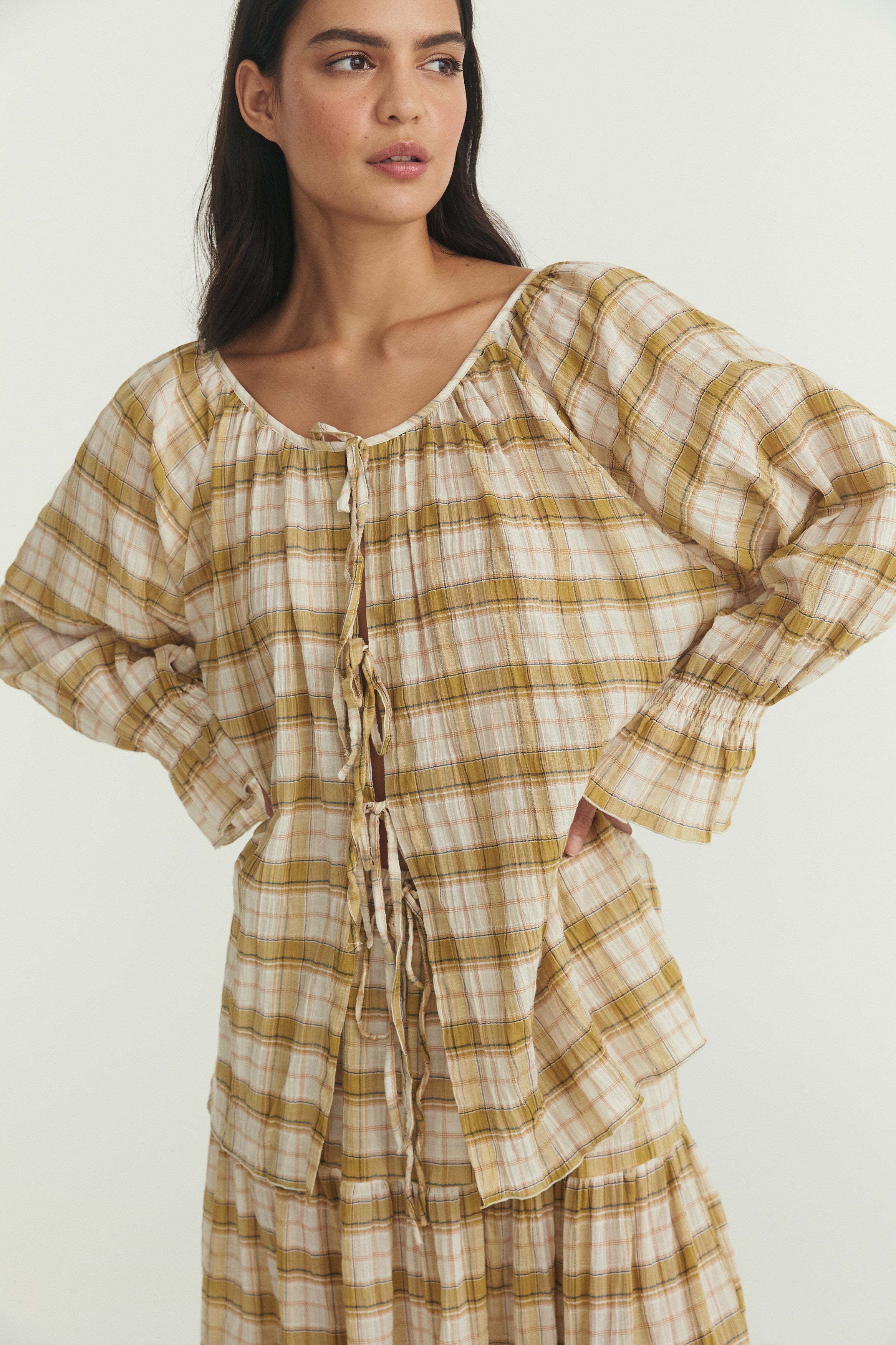Bette Tie Top - Plaid Cotton image 0