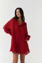 Josie Shirt Dress - Scarlet Linen Crinkle image 1