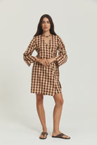 Quinn Wrap Dress - Mocha Gingham image 5