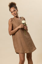 Classic Linen Shift Dress - Coffee image 5