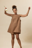 Classic Linen Shift Dress - Coffee image 3