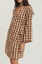 Quinn Wrap Dress - Mocha Gingham image 2