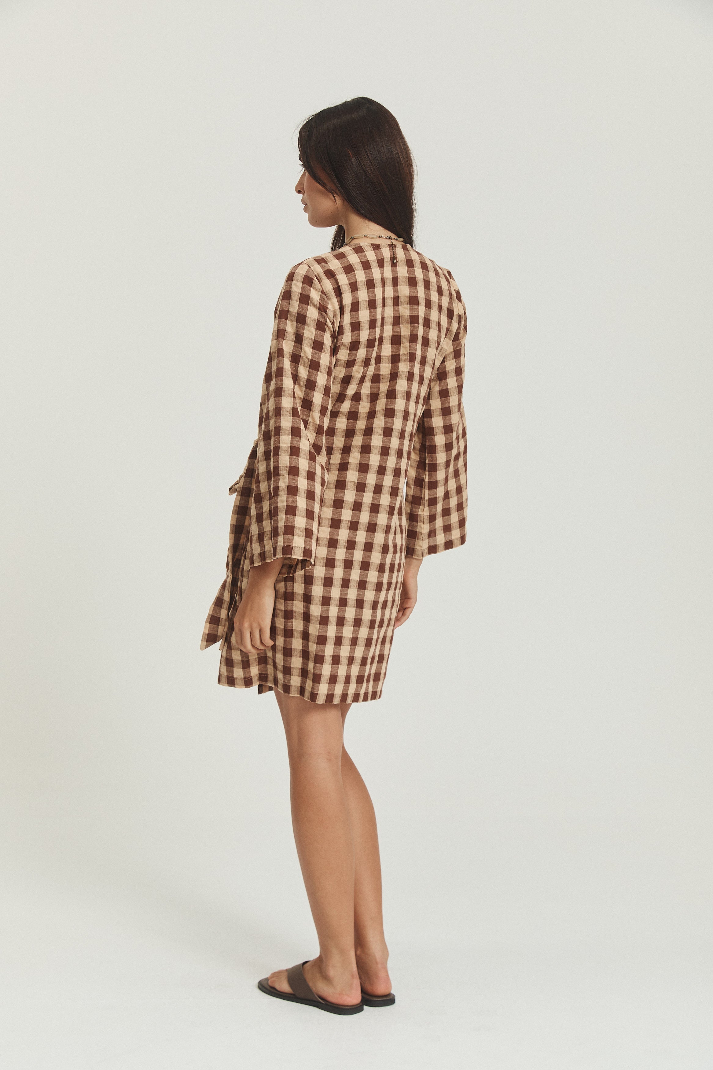 Quinn Wrap Dress - Mocha Gingham image 7