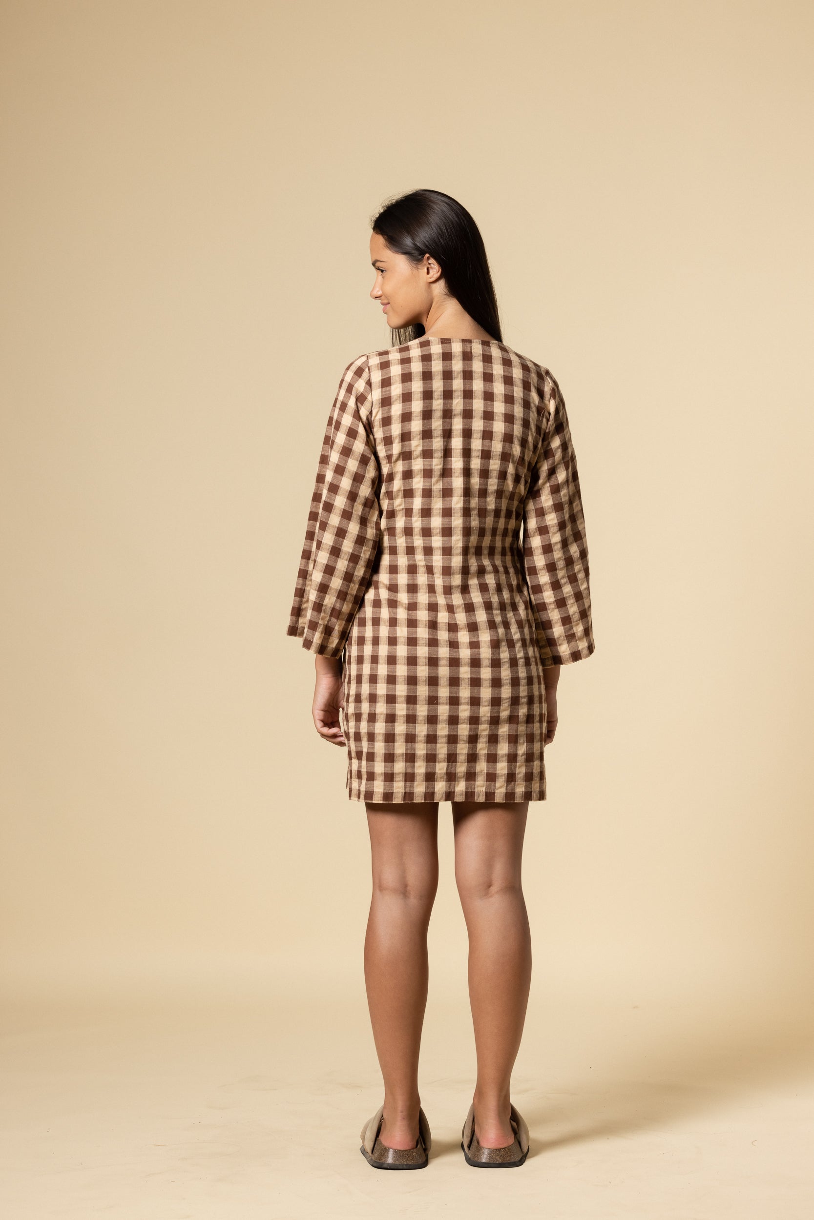 Quinn Wrap Dress - Mocha Gingham image 12