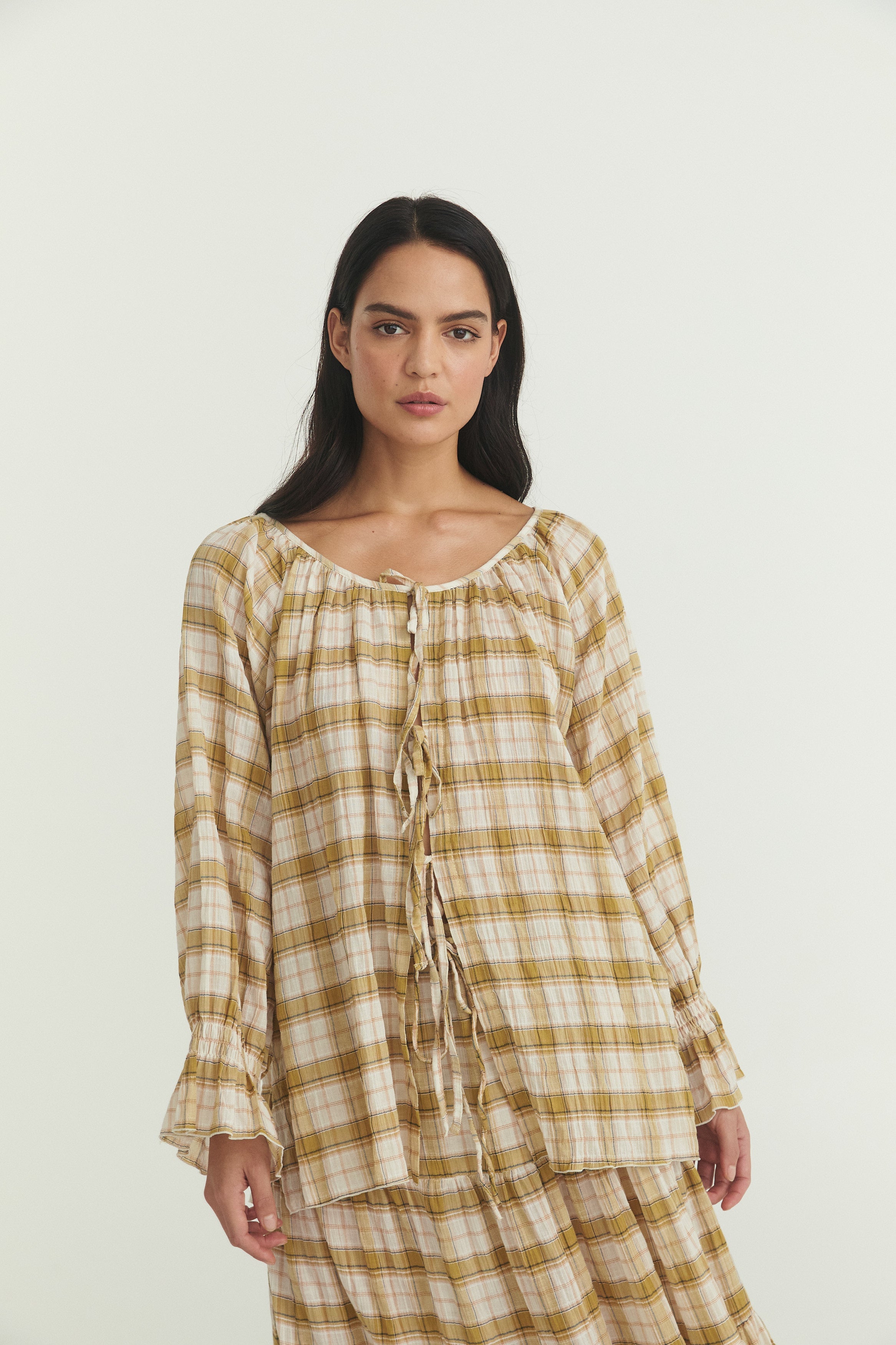 Bette Tie Top - Plaid Cotton image 1