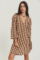 Quinn Wrap Dress - Mocha Gingham image 1
