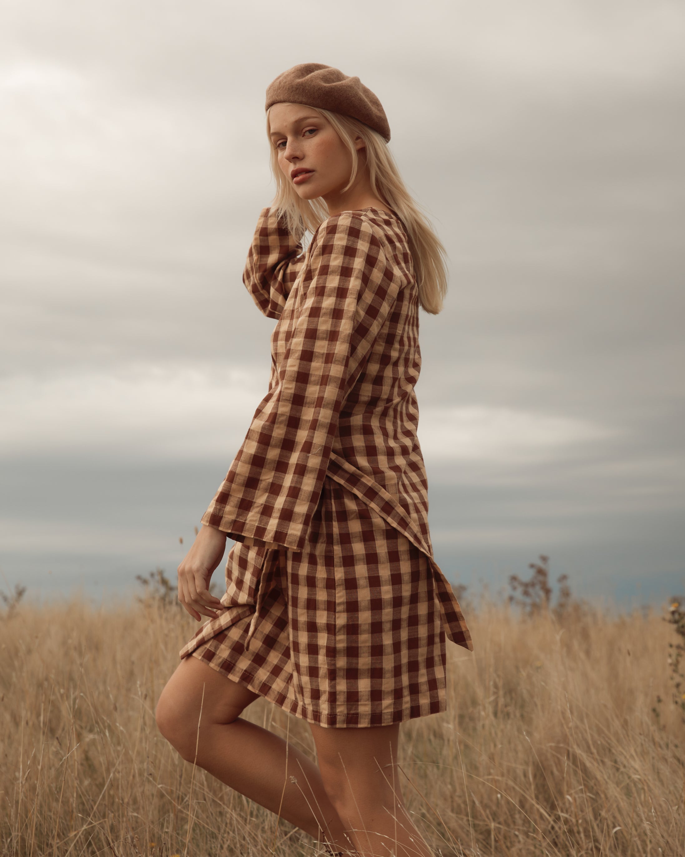 Quinn Wrap Dress - Mocha Gingham image 11