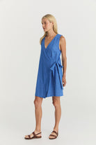 Quinn Wrap Dress - Cerulean Hemp Linen image 9