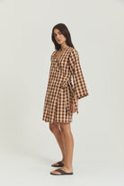 Quinn Wrap Dress - Mocha Gingham image 4