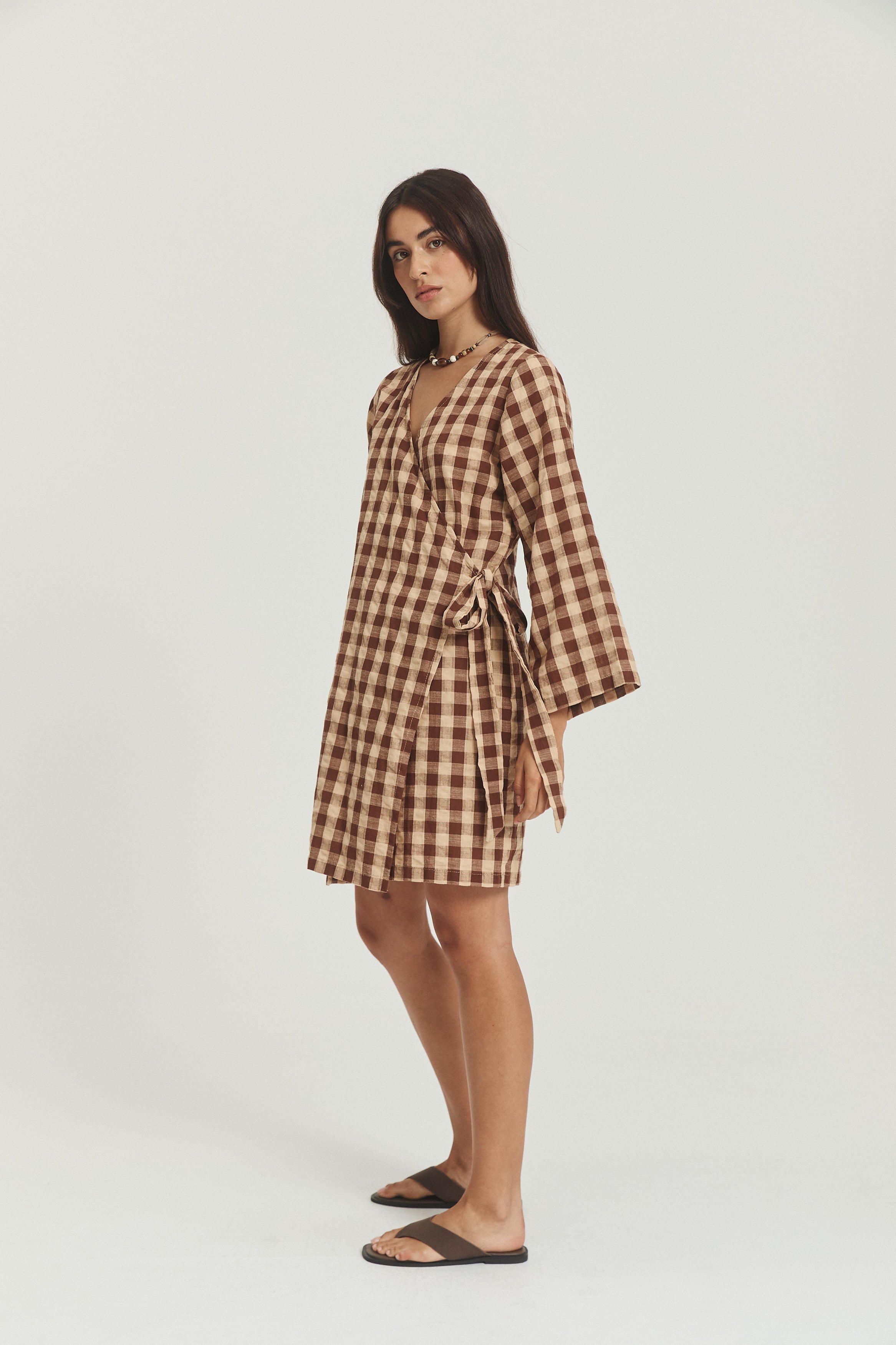 Quinn Wrap Dress - Mocha Gingham image 4