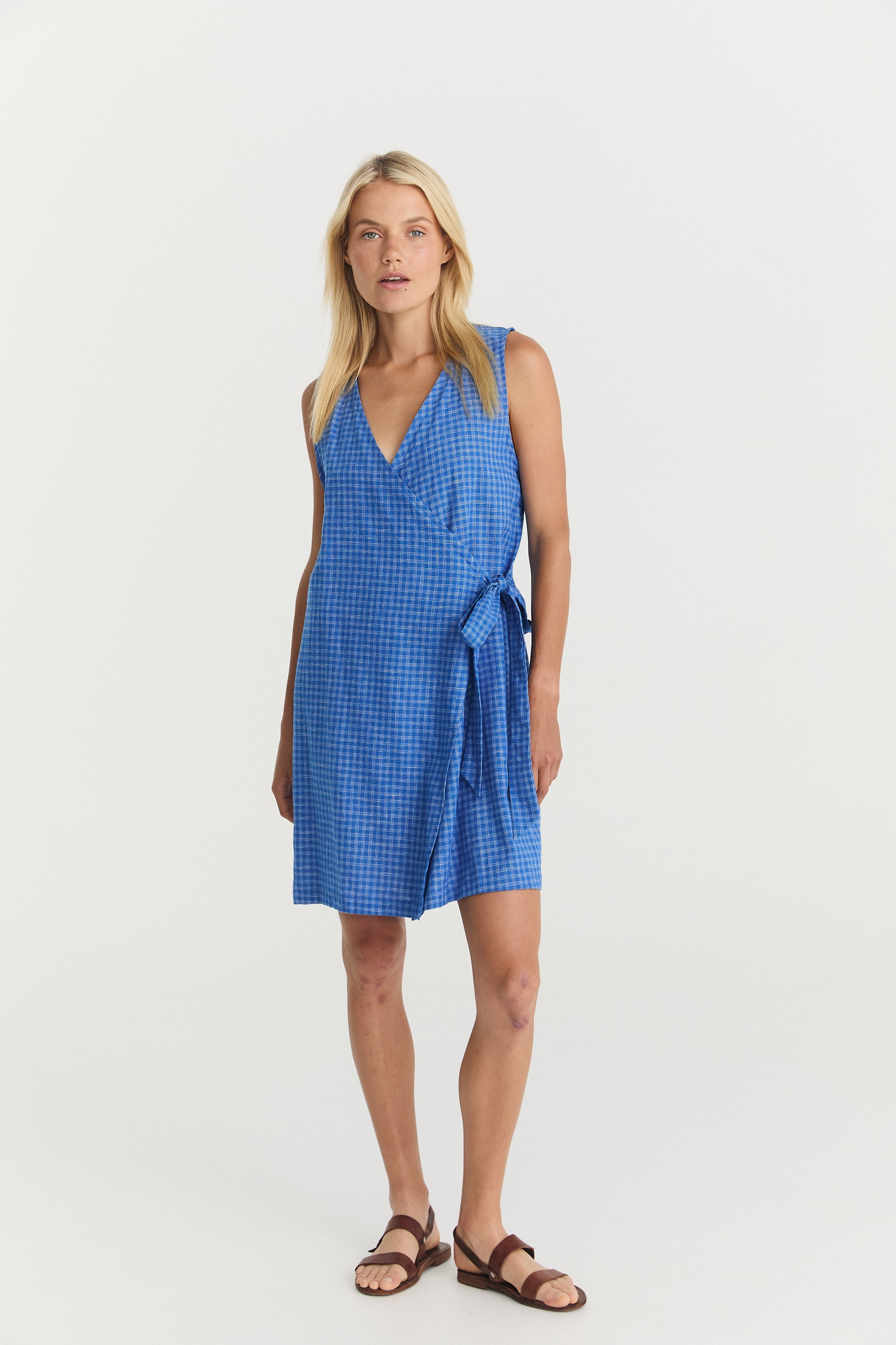 Quinn Wrap Dress - Cerulean Hemp Linen image 3