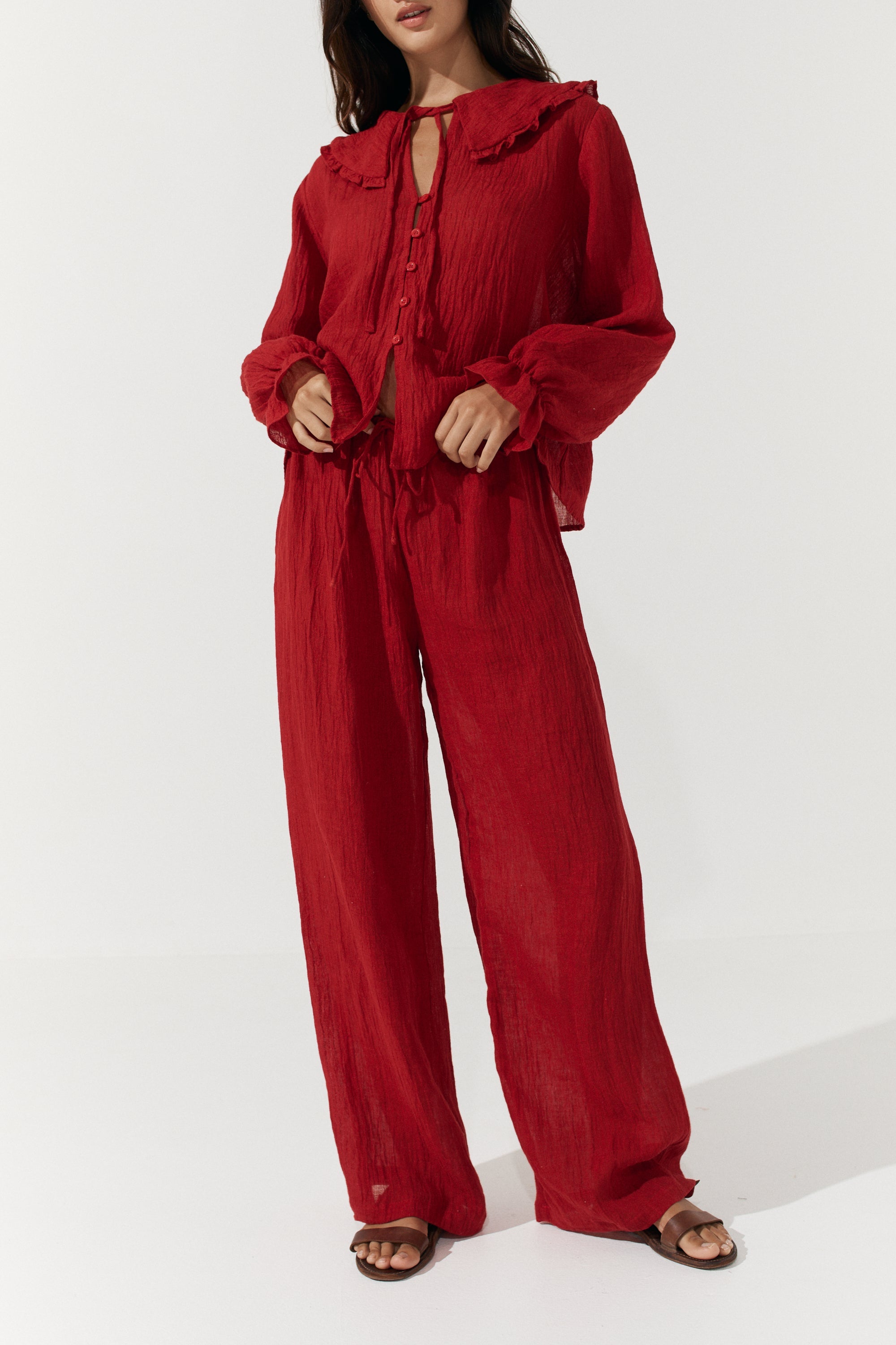 Robin Pants - Scarlet Crinkle Linen image 9