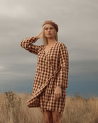 Quinn Wrap Dress - Mocha Gingham image 10
