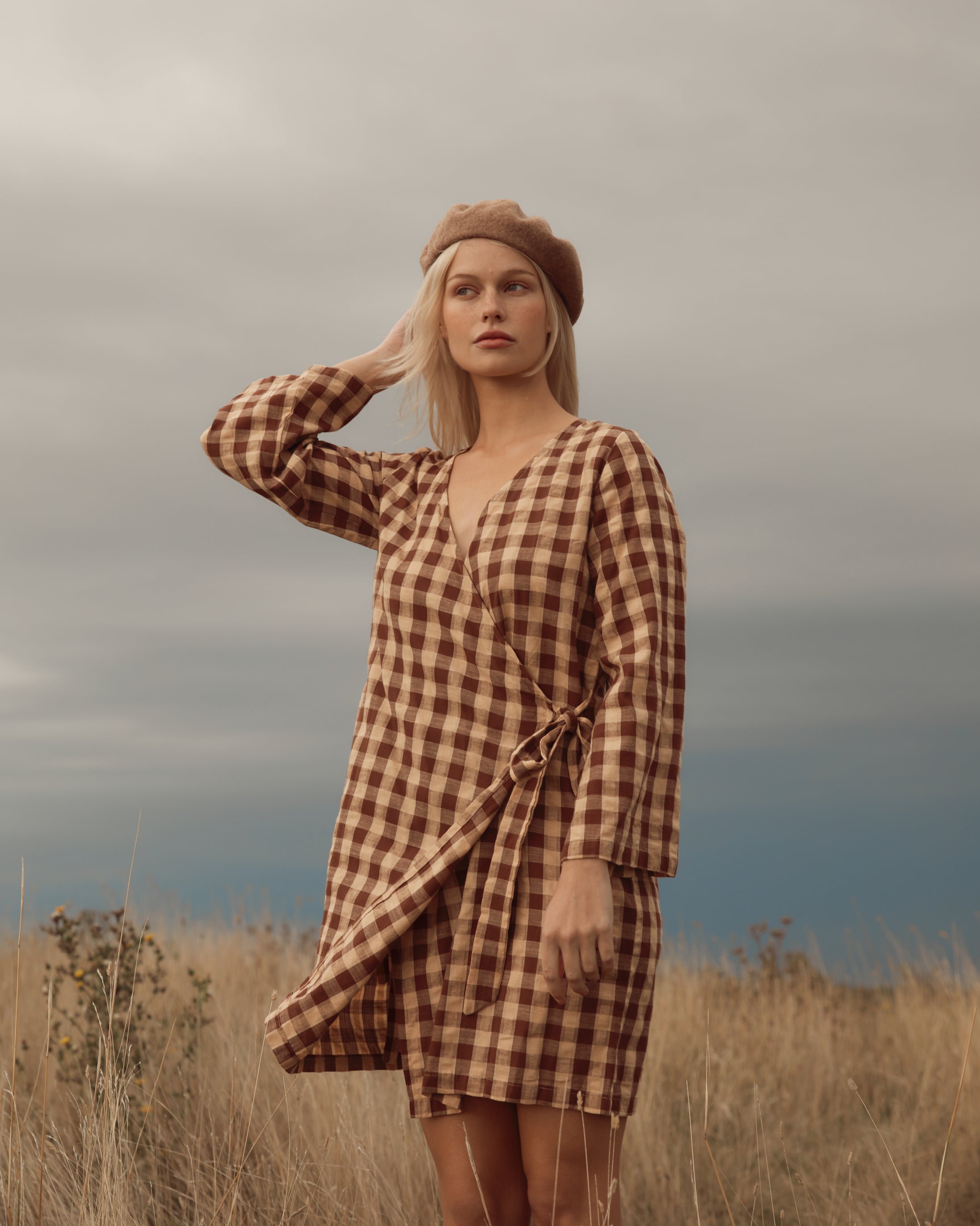 Quinn Wrap Dress - Mocha Gingham image 10