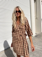 Quinn Wrap Dress - Mocha Gingham image 0