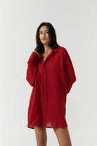 Josie Shirt Dress - Scarlet Linen Crinkle image 5