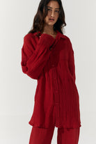 Josie Shirt Dress - Scarlet Linen Crinkle image 3